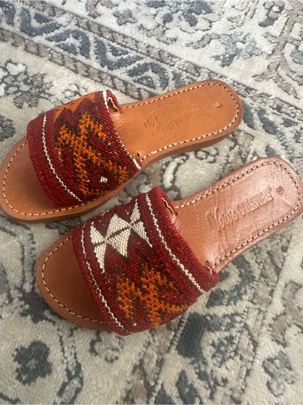 Verve Culture Red and Orange Woven Slide Sandals